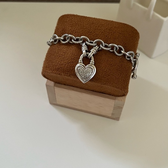 Sterling Silver Diamond Heart Charm Toggle Bracelet - Picture 9 of 10